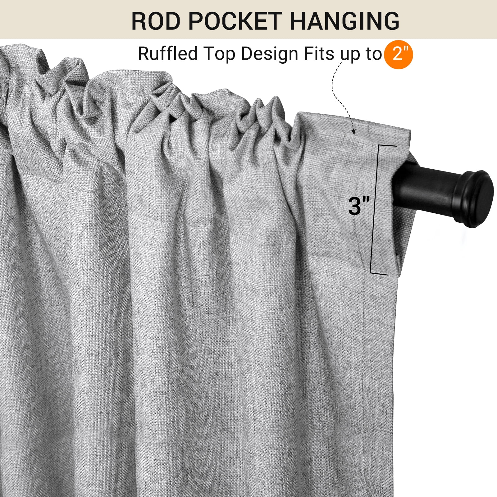 Blackout Curtains 2 Panels Set, Linen Textured Blackout Drapes, Thermal Insulated Curtains for Bedroom Living Room, W50" X L96" Grey