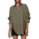 thumbnail image 1 of Camisa holgada con cinturón para mujer - Diseño corto por delante y largo por detrás para principios de otoño - Tejido transpirable, cintura ajustable, 1 of 1