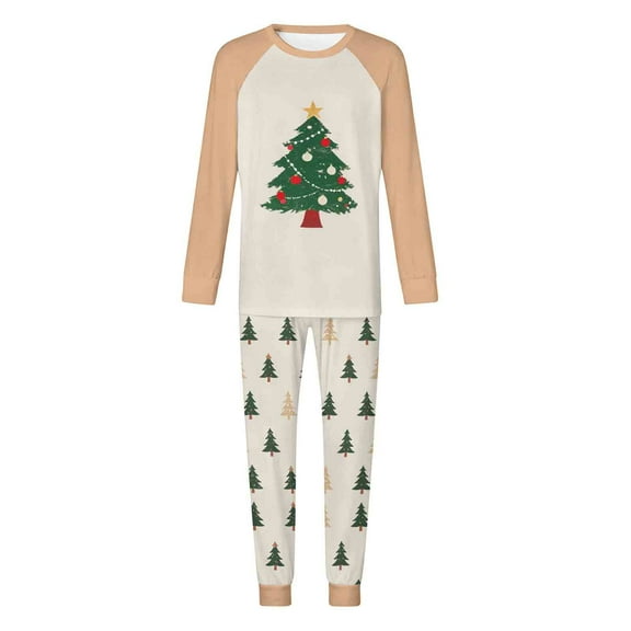 Zwiiyzr Family Christmas Pajamas Matching Sets for Dad Parent Child Outfit Christmas Set Printed Home Clothes Sleepwear Long Sleeved Jumpsuit Father Style Beige-Dad