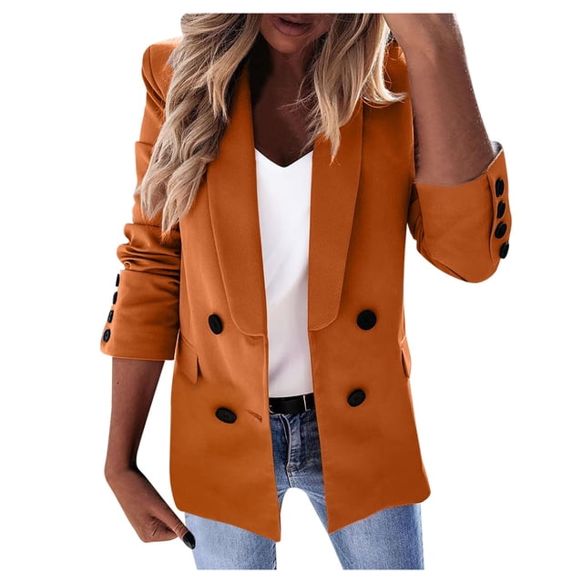 Women Workoffice Suit Button Down Fitted Outwear Pockets Professional Overcoat Solid Color Blazer V Neck Cardigan Single Breasted Fashion Jacket