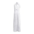 thumbnail image 6 of Smsaxvxz Summer Dresses for Women Fashion Solid Crew Neck Sleeveless Casual Loose Ice Silk Crinkle Flared Maxi Dress White XL, 6 of 7