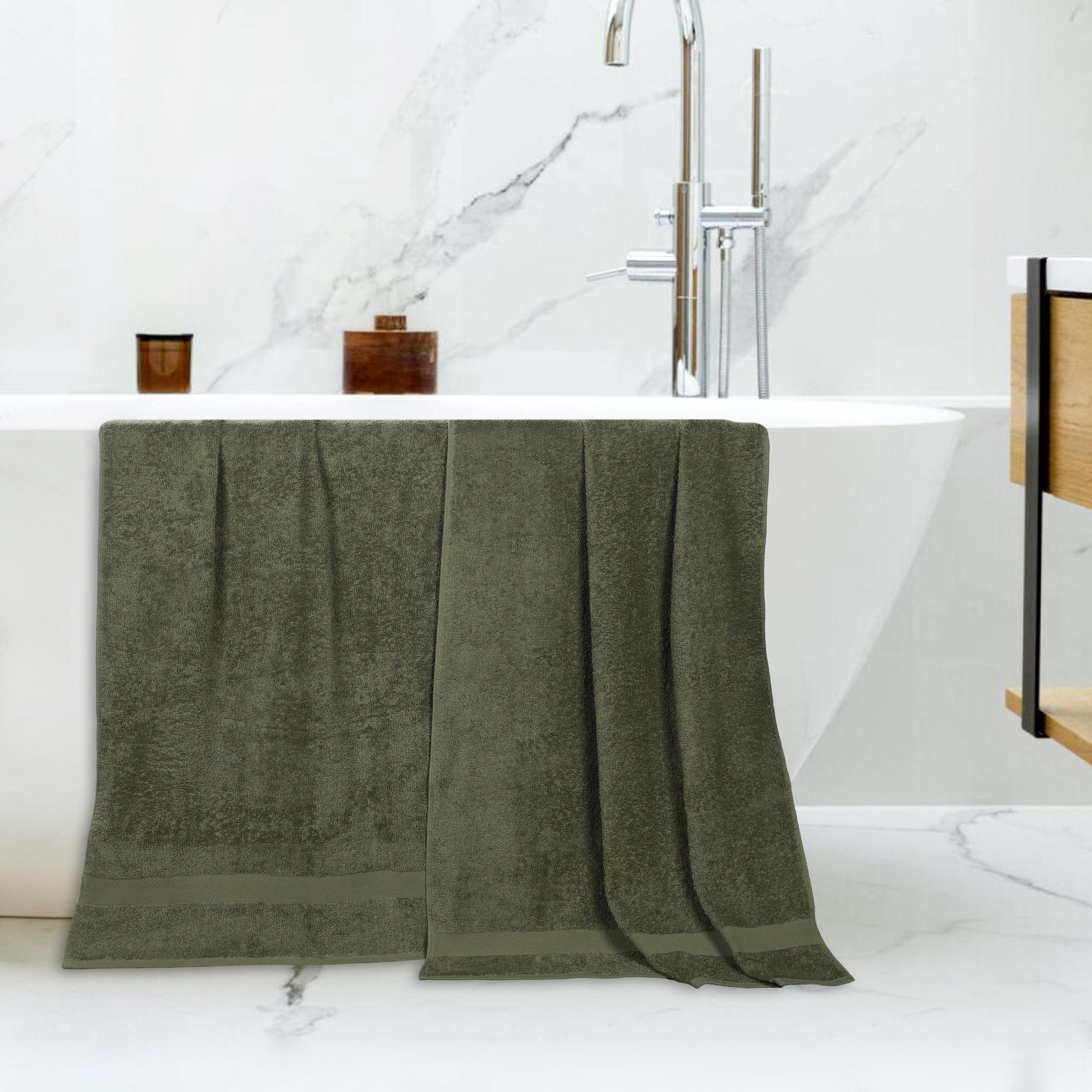 Superior Franklin 2-Piece Cotton Bath Sheet Set, Super Soft Quick Dry Fade Resistant Towels, Forest Green