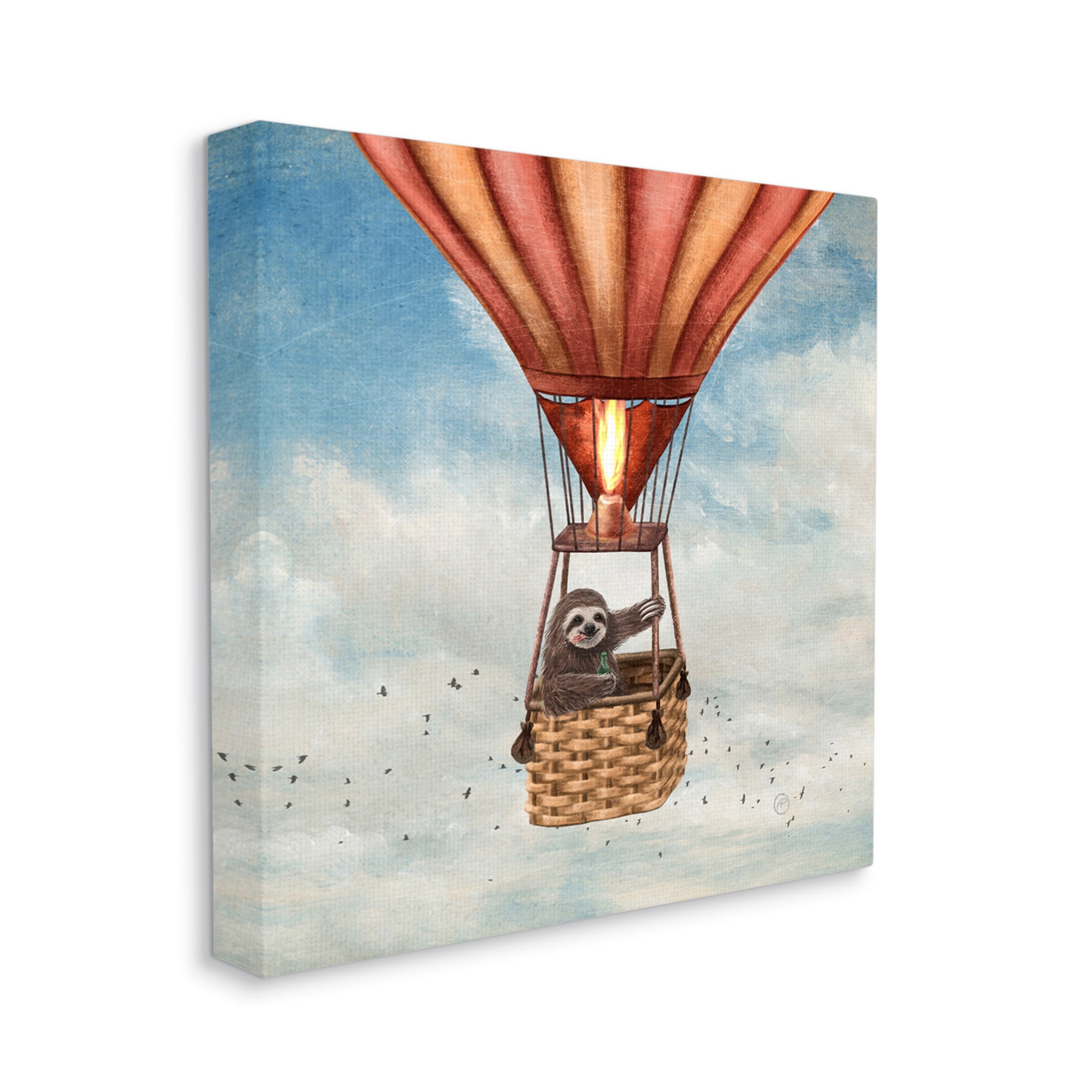 Stupell Industries Sloth in Hot Air Balloon Animals & Insects Painting Gallery Wrapped Canvas Art Print Wall Art, 30 x 30