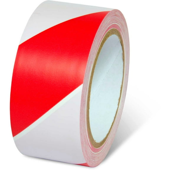 Global Industrial Striped Hazard Warning Tape 2""W x 108'L 5 Mil Red/White 1 Rol