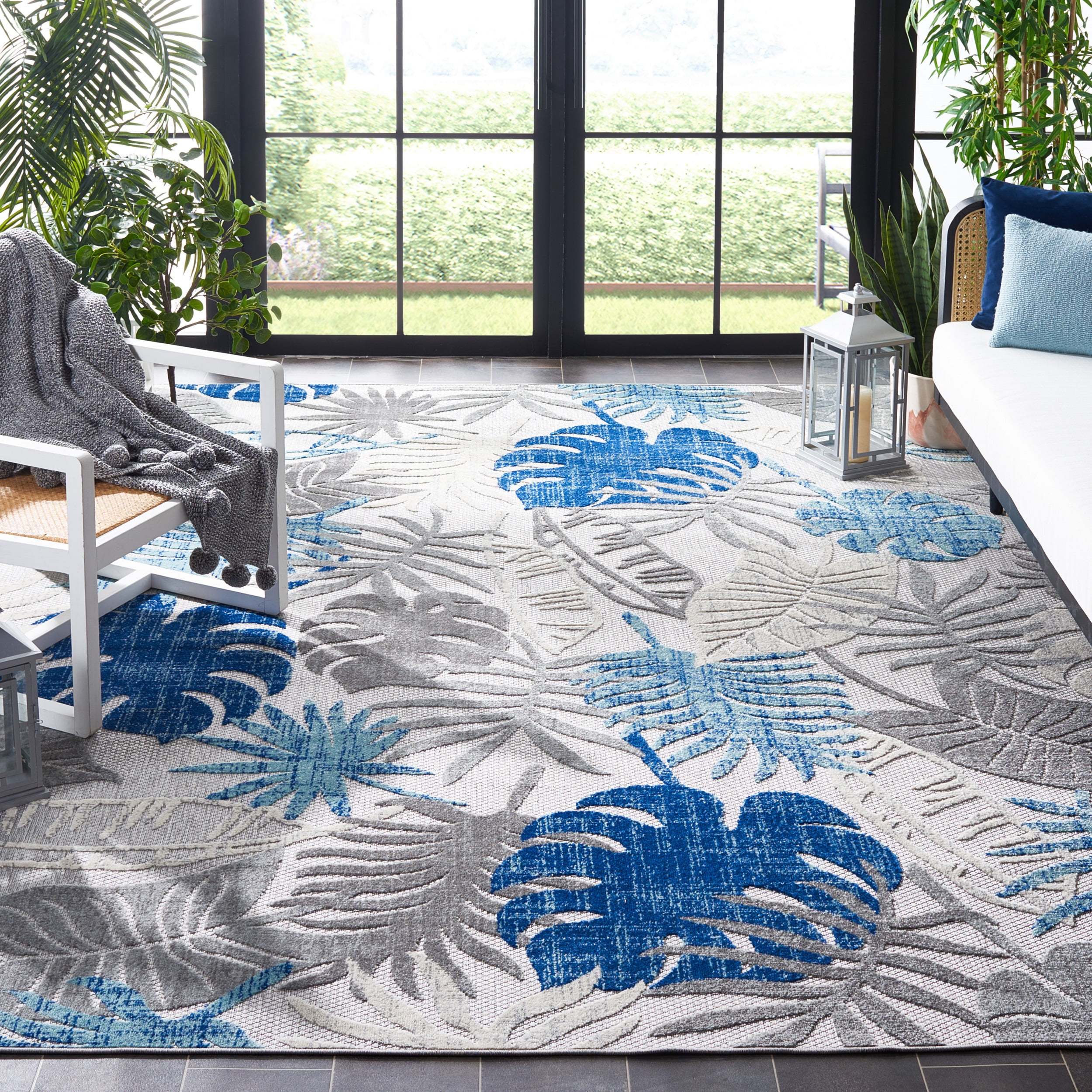 SAFAVIEH Cabana Kuzman Cream/Red 2'X8' Runner Area Rug, Grey/Blue, 9' x 12'