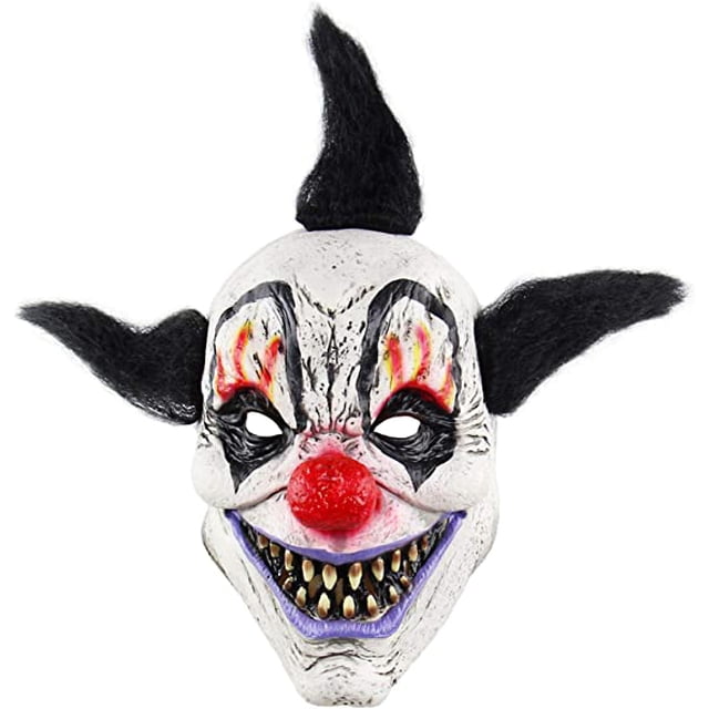 Máscara de payaso de látex aterradora de Halloween para adultos, máscara de mago con pelo, adecuada para cosplay, espectáculo, baile de disfraces, accesorios de disfraces adecuados para Halloween, fi