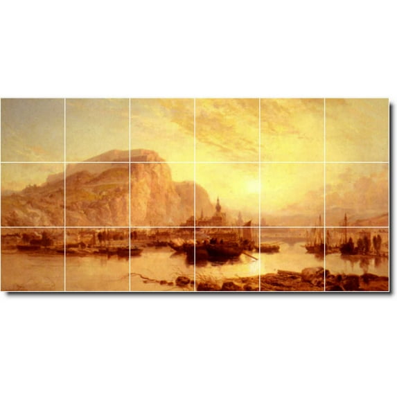 Ceramic Tile Mural-James Webb Waterfront Painting 255. 48" w x 24" h using (18) 8 x 8 ceramic tiles
