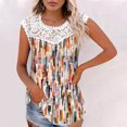 thumbnail image 2 of Camiseta sin mangas de encaje con estampado de mujer Camiseta sin mangas de empalme de cuello redondo Camiseta ligera y cómoda delgada OAVQHLG3B Store  lin121212, 2 of 5