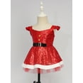 thumbnail image 5 of Yartina Little Big Girls Christmas Santa Claus Costume Sequins Faux Fur Princess Dress with Hat Set Red 12-18 Months, 5 of 7