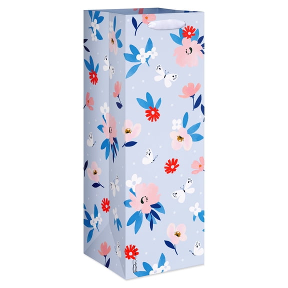 American Greetings 14 in. Mother's Day Beverage Gift Bag, Blue Floral & Butterflies (1 Bag)