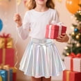 thumbnail image 5 of EnJoCho Girls Metallic Skater Skirt Sparkly Shiny Flared Elastic Waist A-Line Min𝗂 Skort for Girls Solid Trendy Casual Teenage Square Neck Flowy Sundress, 5 of 9