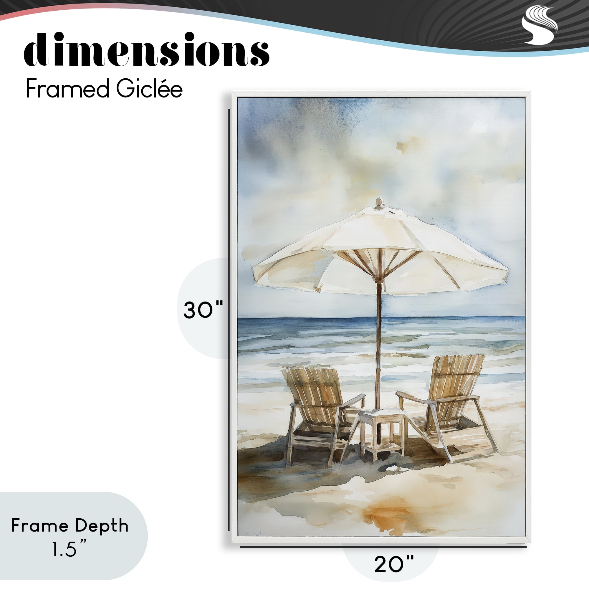 Stupell Industries Watercolor Paradise Beach Scene White Framed Giclee Art, design by Petal Prints Design