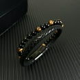 thumbnail image 2 of NICKSUN Tiger Eye Leather Bracelet Beaded Bracelet for Men- Double Layer Black Leather Bracelets Wristband Jewelry, Trendy Design Gift for Men, 2 of 6