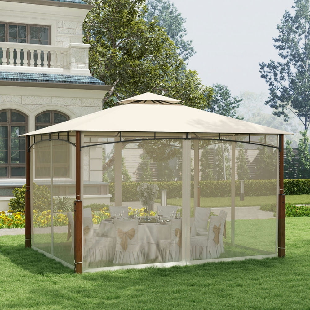 Spaco Outdoor Gazebo,Patios Gazebos,12 x 10 Feet Outdoor Patio Gazebo with Netting and 2-Tier Canopy Roof-Beige