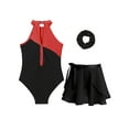 thumbnail image 4 of YONGHS Kids Girls Ballet Dance Outfits Gymnastic Sleevelesss Leotard with Chiffon Skirt Hair Band Set Red 10, 4 of 7