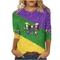 thumbnail image 4 of qolati Mardi Gras Shirts for Women 3/4 Length Sleeve Mardi Gras Day Tshirt Plus Size Crewneck Tunic Tops Masks Graphic Holiday Outfits, 4 of 5