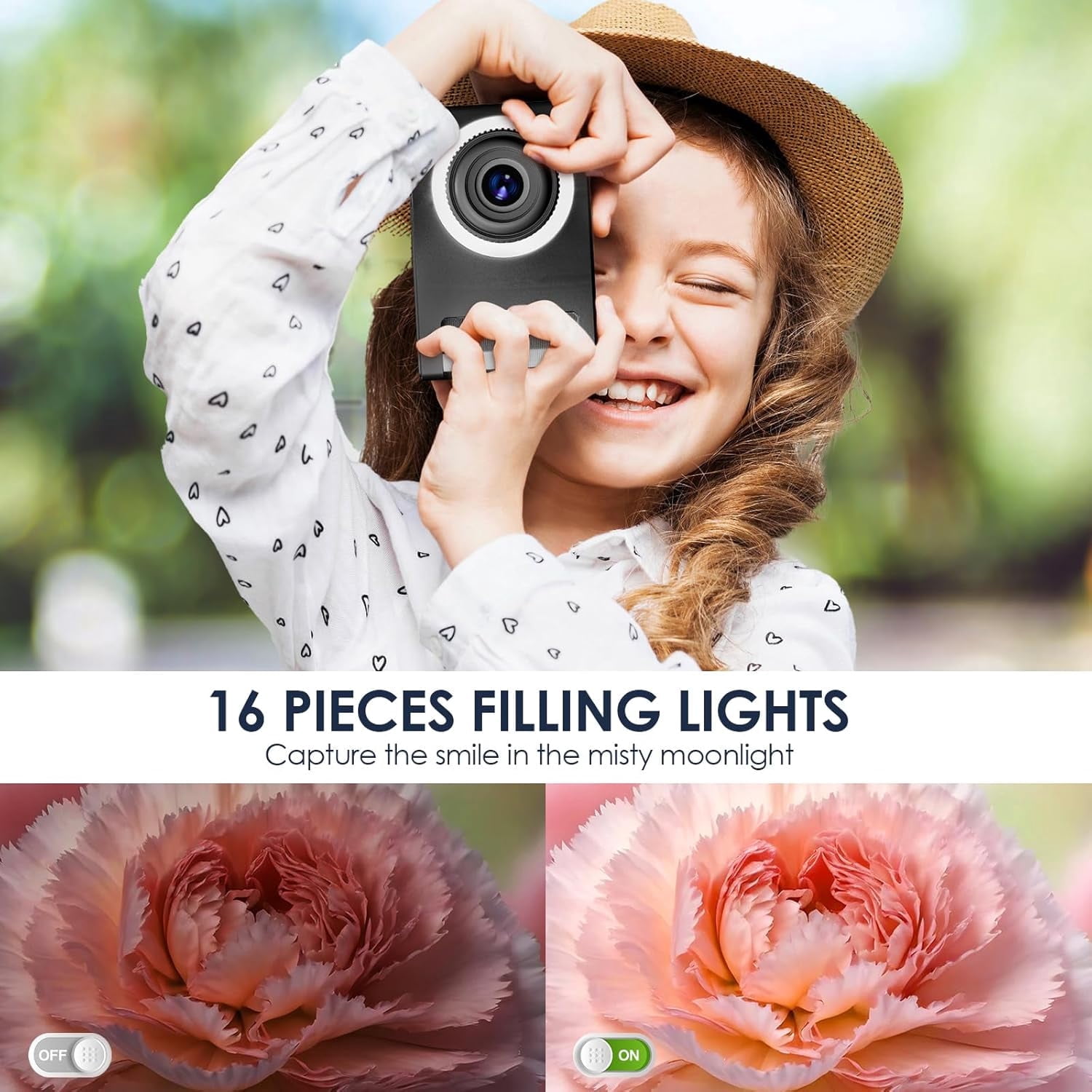 Digital Camera Kids Camera FHD 1080P 50MP Vintage Camera with 8X Zoom Anti Shake Portable Digital Cameras for Kids Teens Seniors Gift with 32GB Card Black
