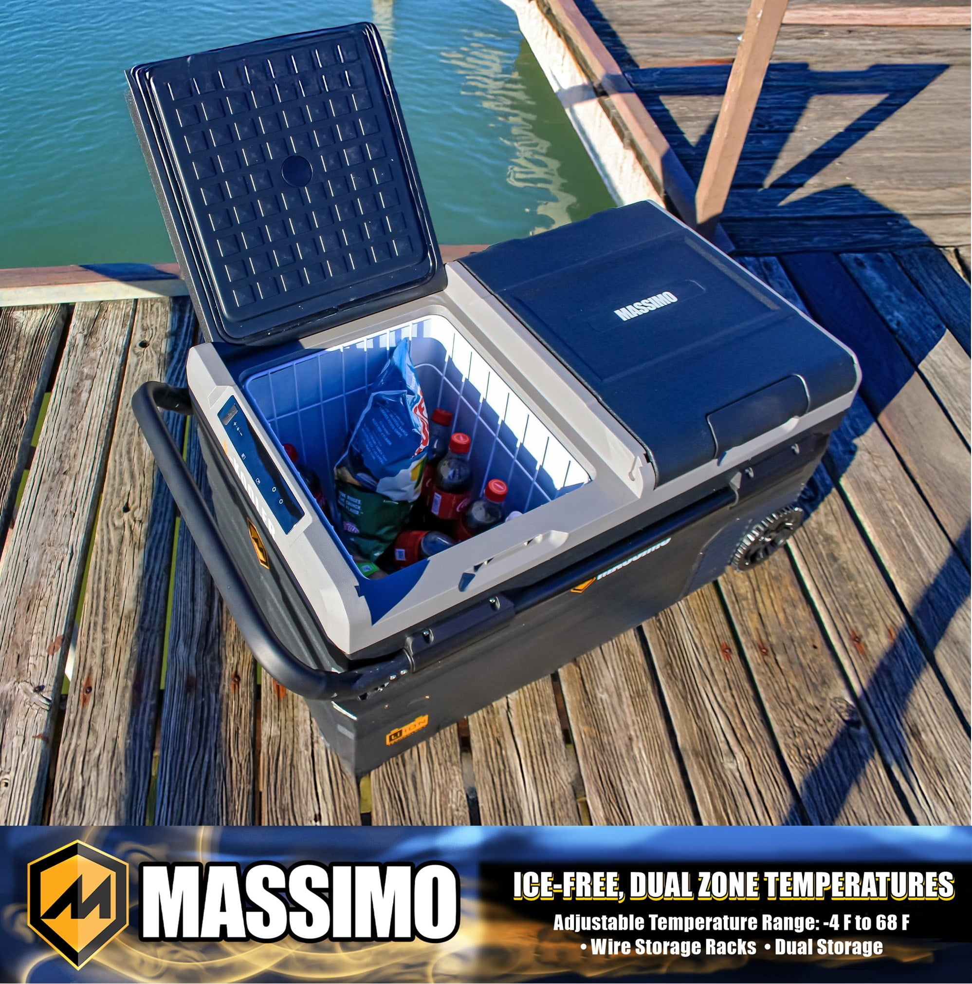 Massimo 75L Electric Iceless Cooler for RV, Car, Camping, Beach – 12V DC & AC Powered, Portable Fridge Freezer, 19.8 Gallon Capacity