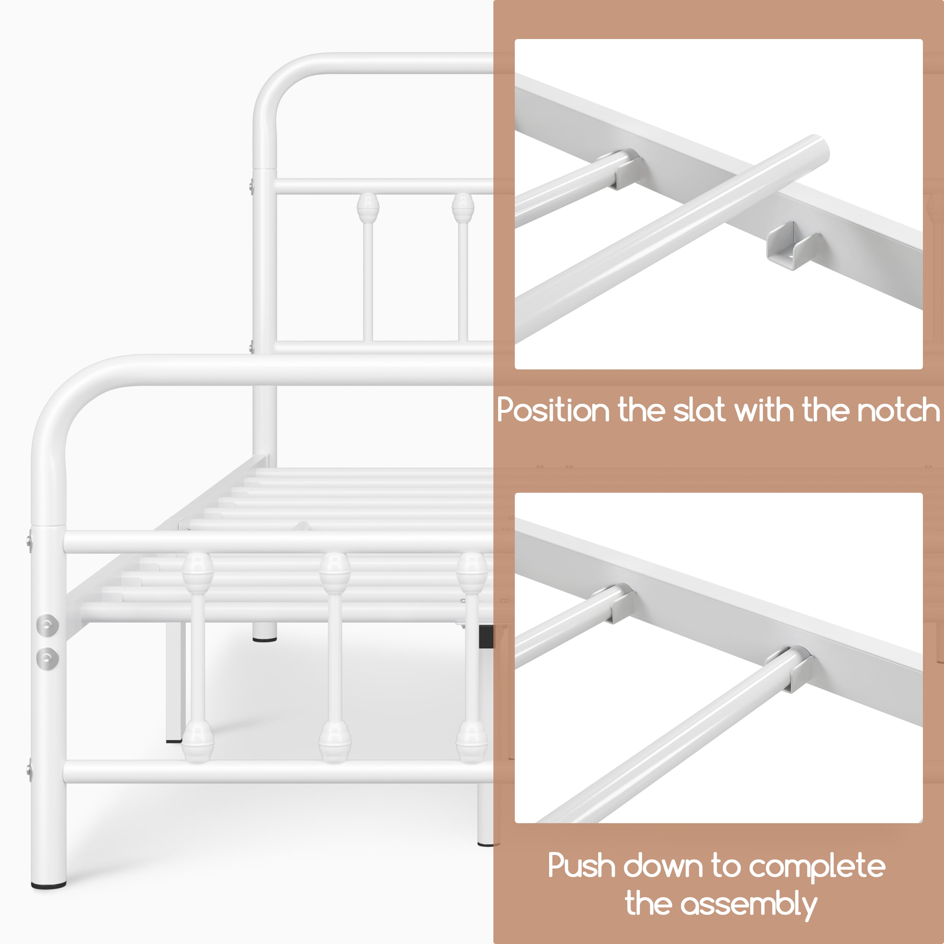 Alden Design King Size Classic Iron Platform Bed with High Headboard and Footboard, White