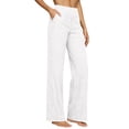 thumbnail image 2 of Women's Cotton Linen High Waist Pants, Casual Straight Leg Trousers with Pockets and Button Front, Elastic Waist Relaxed Wide Leg Pants for Travel, Date and Daily Wear White M, 2 of 8