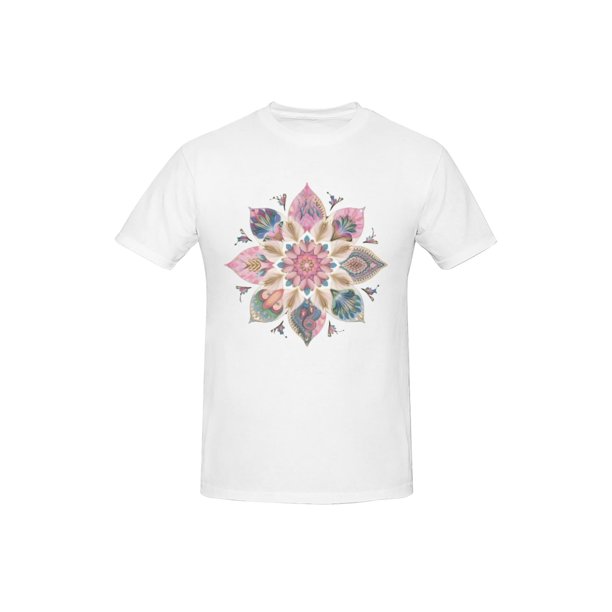 fllower shaped pattern print T-shirt for women, short-sleeved round neck casual tops women's clothing