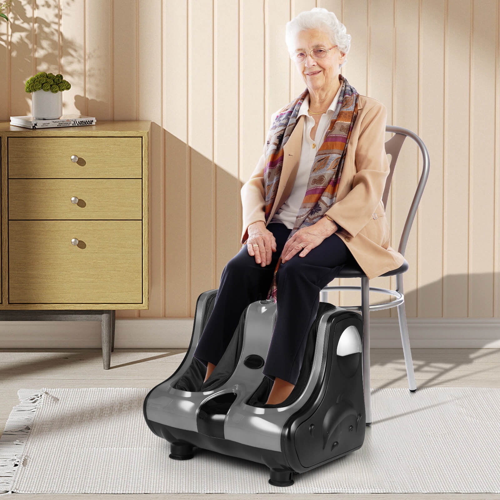 Costway Foot & Calf Massager with Heat Vibration Deep Kneading Shiatsu Foot Massage Machine Grey