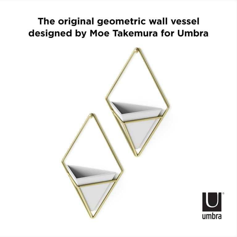 Umbra Trigg Geometric Hanging Planter Wall Decor (Small, Set of 2), White/Brass Umbra Trigg Geometric Hanging Planter Wall Decor (Small, Set of 2), White/Brass