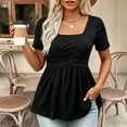 thumbnail image 2 of IMENGL Short Sleeve Top for Womens Basic Peplum Waist Neck | Peplum Cotton Neck Color Blouse Casual Loose Women's Short Sleeve T Shirt,M-XXL, 2 of 6