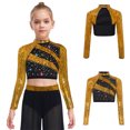 thumbnail image 6 of vastwit Sparkly Sequins Crop Top for Girls Long Sleeve Cutout Back Rhinestones Glitter Cheerleading Shirts Gold 6, 6 of 7