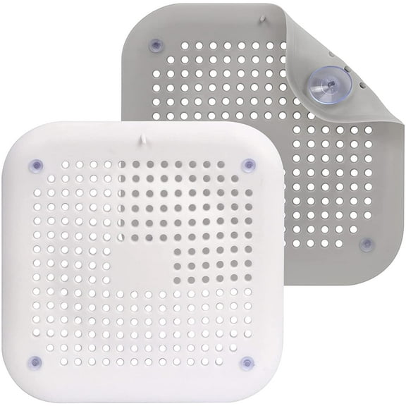 Homelove Drain Hair Catcher, Silicone Shower Drain Hair Catcher Cover with Detachable Suction Cups Drain Hair Strainers Stopper for Bathroom Shower Bathtub Kitchen Sink, 5.7 inch (2 Pack, Grey White)