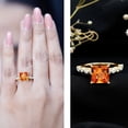 thumbnail image 3 of Solitaire Lab Grown Orange Sapphire Ring with Moissanite - 2 Carat Princess Cut Sapphire Ring, 18K Yellow Gold, US 12.50, 3 of 8