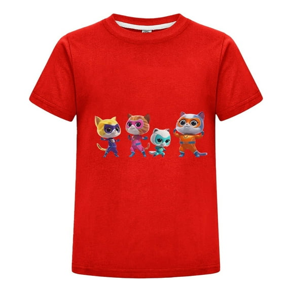 Kids T-Shirt with Super Kitties Design – Short Sleeve Cartoon Tee – Fun Cat Hero Outfit for Girls Boys – Summer Comfortable Cotton Top