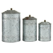 DecMode 12", 9", 8"H Gray Metal Decorative Jars with Lids, 3-Pieces