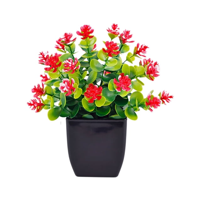 Red Artificial Pottery Home Desktop Simulation Green Plants Plastic Small Bonsai Ornament Non Maintenance Exquisite Compact Size
