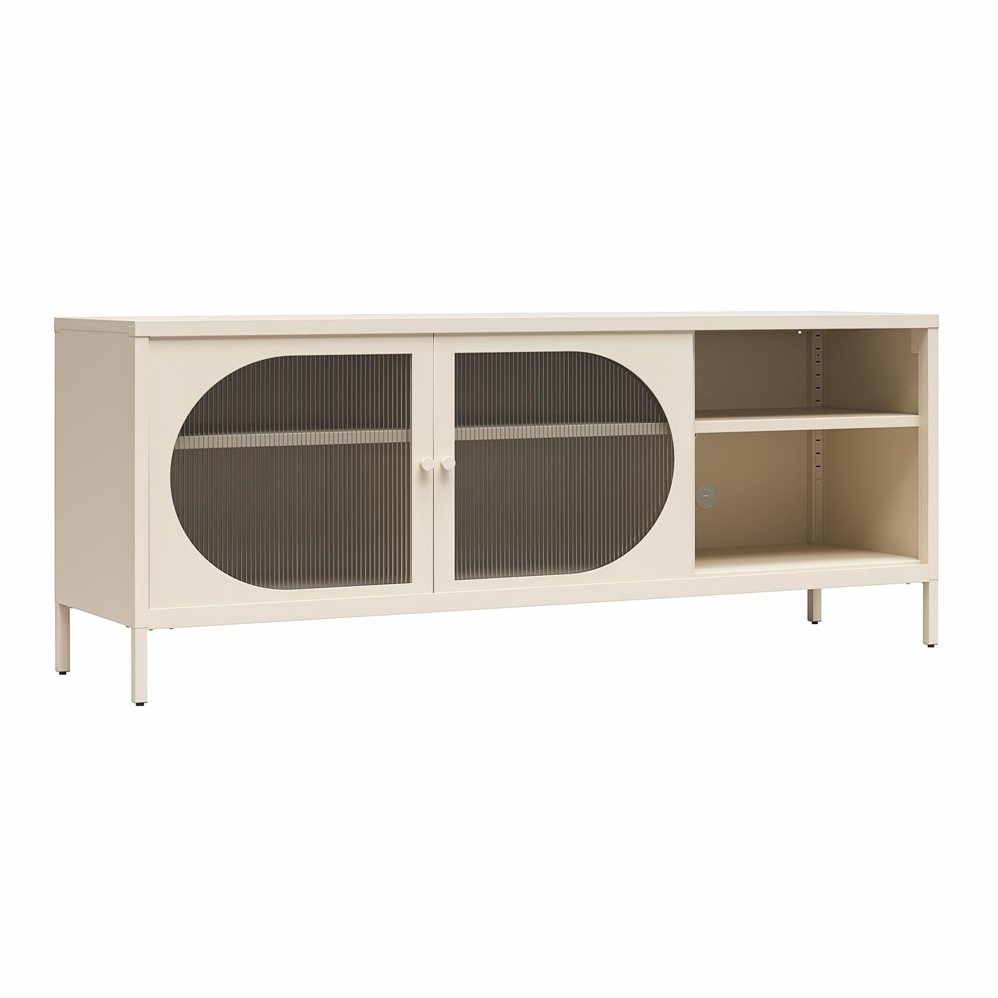 Mr.Kate Luna Metal TV Stand with Fluted Glass for 65" TVs, Parchment