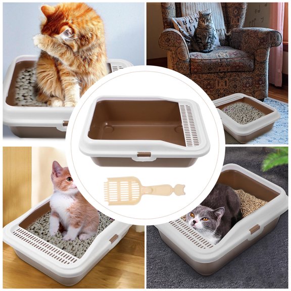 MUSEYA Cat Litter Box Pan Cat Litter Box Coffee PE Splash 1Pack