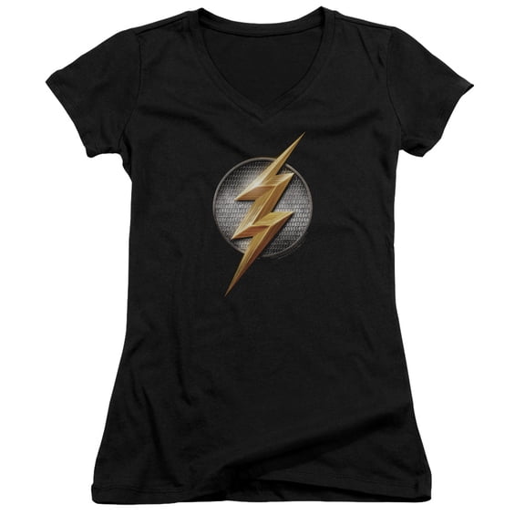 Justice League Movie Flash Logo Junior Women's T-Shirt V-Neck Black