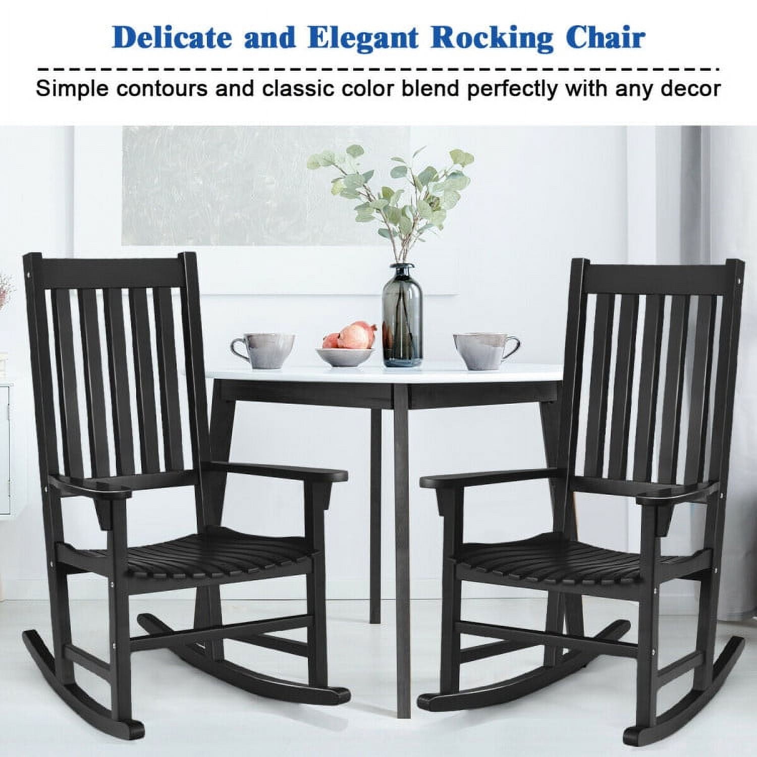 Aimee Lii Outdoor Rocking Chair, Patio Wooden Rocker Chair for Lawn, Porch, Backyard, Indoor and Garden, Black