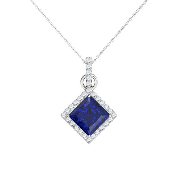 Mauli Jewels Engagement Necklace for Women 1.1 Carat Square Cut Gemstone And Diamond Fashion Pendant 4 prongs 10K White Gold With 18'' Chain|Silver Chain