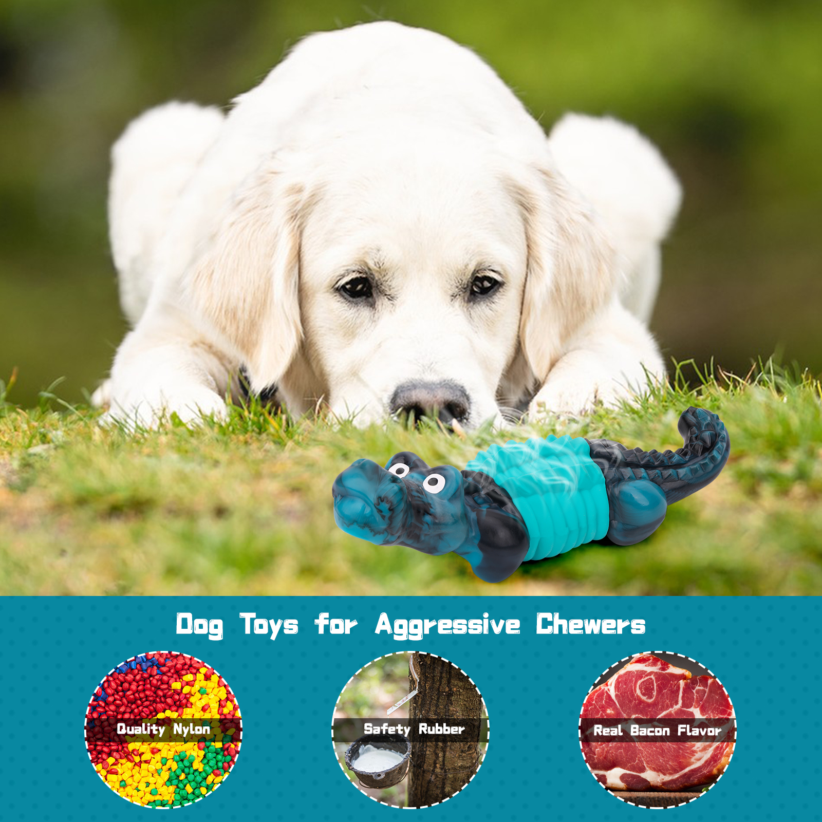 Aelflane Crocodile Chew Toy for Large Dogs, Blue photo 3