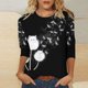 thumbnail image 1 of ICHUANYI Clearance Women's Fashion Printing Loose T-shirt Mid-length 3/4 Sleeves Blouse Round Neck Casual Tops(Black, S) ICHUANYI WER2023080915344, 1 of 5