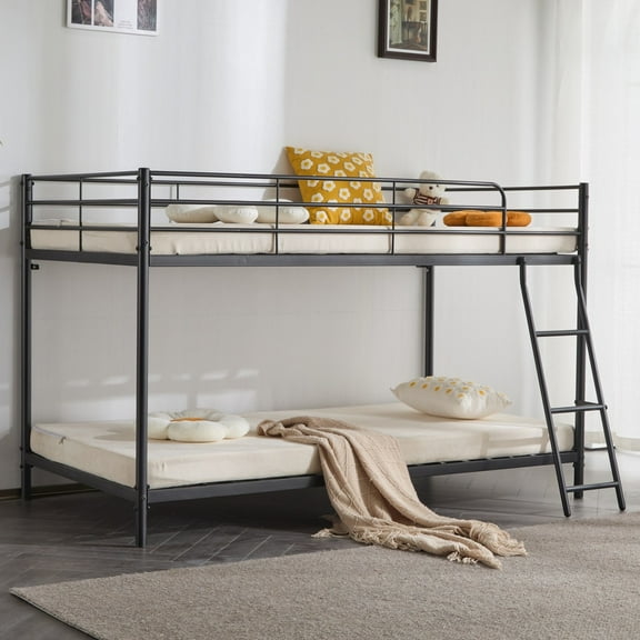 Ktaxon Twin over Twin Steel Bunk Beds Frame, with Ladder Bedroom Dorm Room for Kids Adult Junior Children,Black