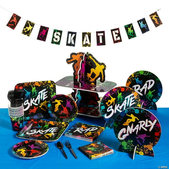 78 Pieces Skateboard Party Deluxe Disposable Tableware Kit for 8 Guests