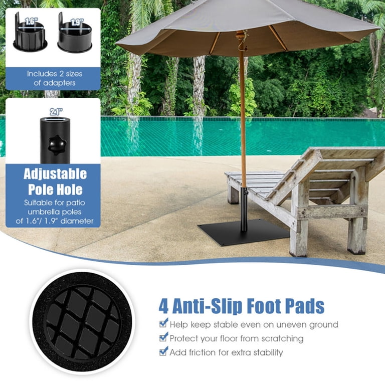 costcoclub patio umbrellas Costco has good quality umbrellas at an affordable price. Our backyard gets  full sun so we needed more shade for 100 degree summer days! Also, we got 2  umbrella stands there for $50 each. I looked