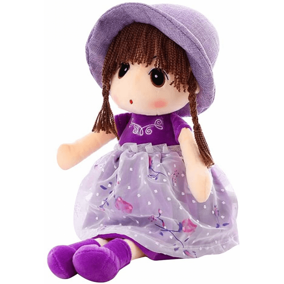Ikasus girls rag doll, plush doll girl, plush stuffed toy with hood skirt plush toy baby girl sleep companion doll christmas birthday gift (purple, 45cm)