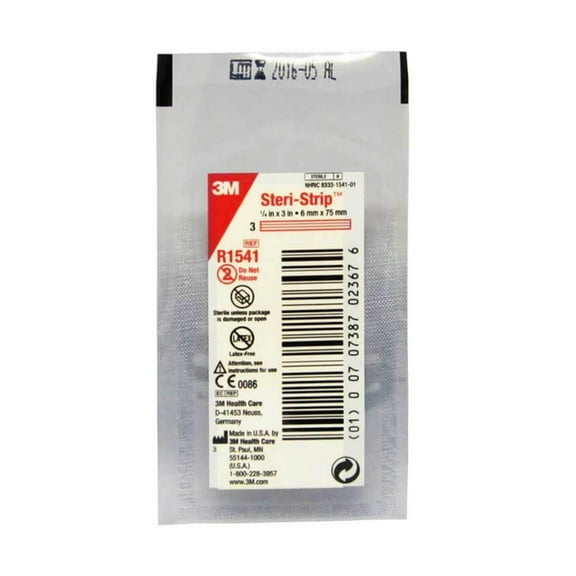 3M Steri-Strip Skin Closure Adhesive Bandage, White, .25 Inch x 3 Inches, 3 Count