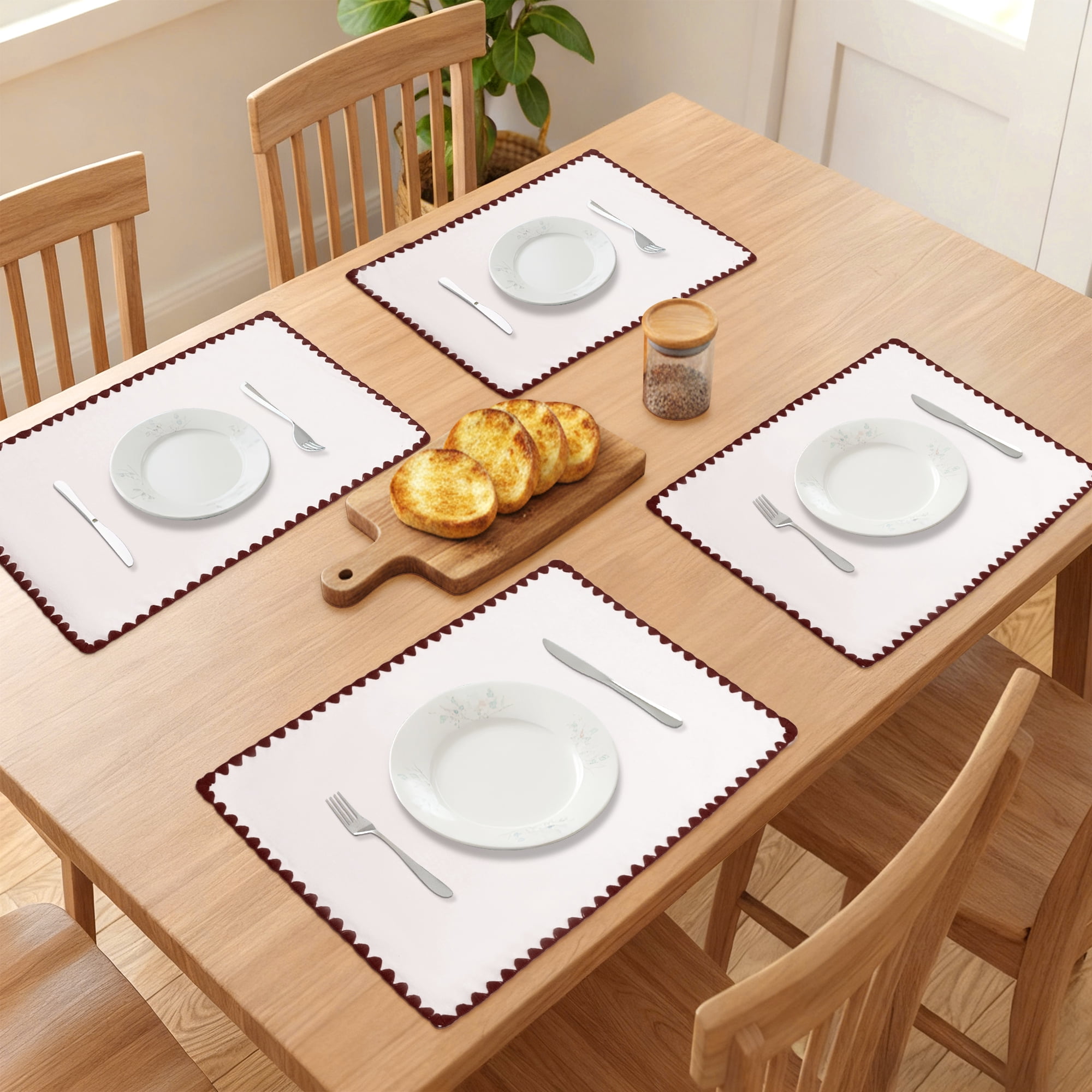 Unique Bargains Farmhouse Set of 4 Linen Placemats for Dining Table Decor Brown
