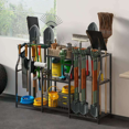 thumbnail image 6 of Heavy Duty 3-Tier Garden Tool Organizer Rack with Hooks, Steel Floor-Mount Design, Black, 48.45"W x 11.42"D x 30.32"H, 6 of 7
