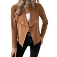thumbnail image 3 of Women'S Faux Suede Jackets Fashion Fall Clothes Long Sleeve Open Front Cropped Coat Outwear Brown S, 3 of 9