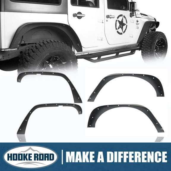 Hooke Road Front   Rear Fender Flares Steel fit Jeep Wrangler 2007-2018 JK